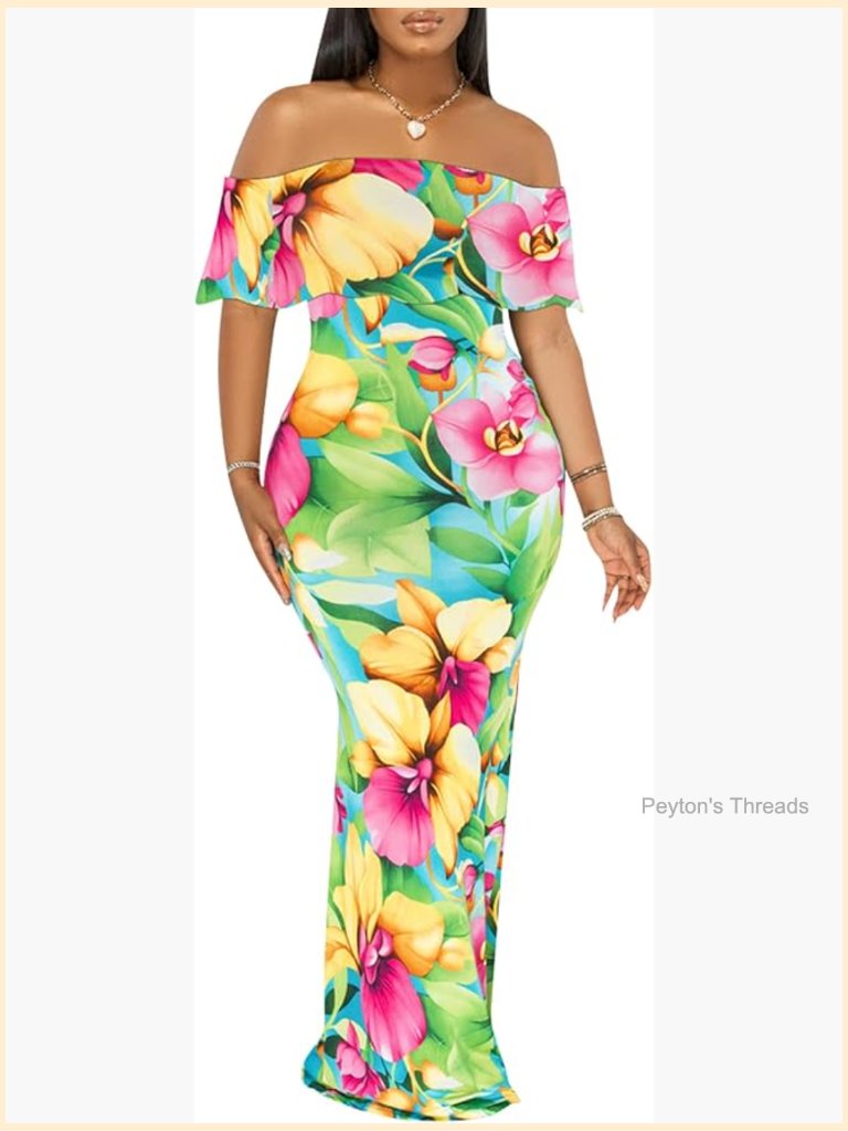 Sexy Off Shoulder Floral Maxi Dress Evening Party Long Dress